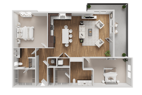 Floor plan for 2 beds, 2 baths, 1390 sqft